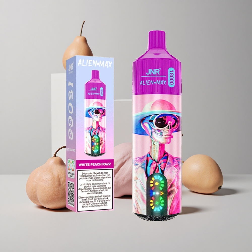 Biele broskyne Malina JNR Alien Max 18000 Puffs Inteligentný LED displej Duálna mriežková cievka veľkoobchod Slovensko