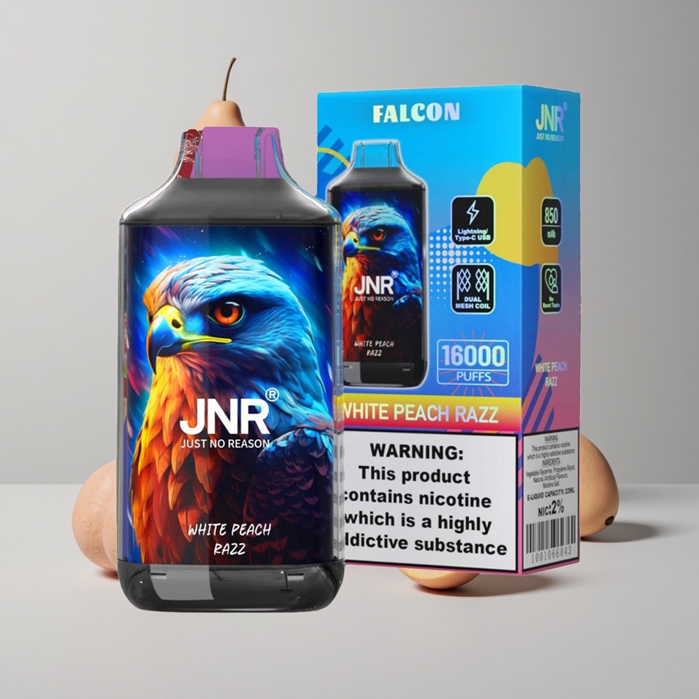 Biele Broskyne Maliny JNR Falcon 16000 Puffs 22ml Dual Mesh veľkoobchod Slovensko