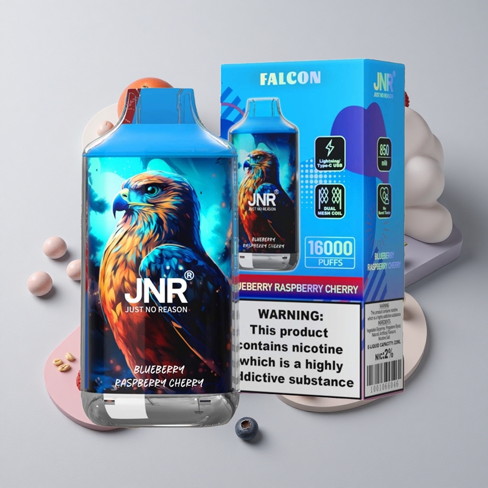 Čučoriedka Malina Čerešňa JNR Falcon 16000 Puffs 22ml Dvojitá Mriežková Cievka veľkoobchod Slovensko