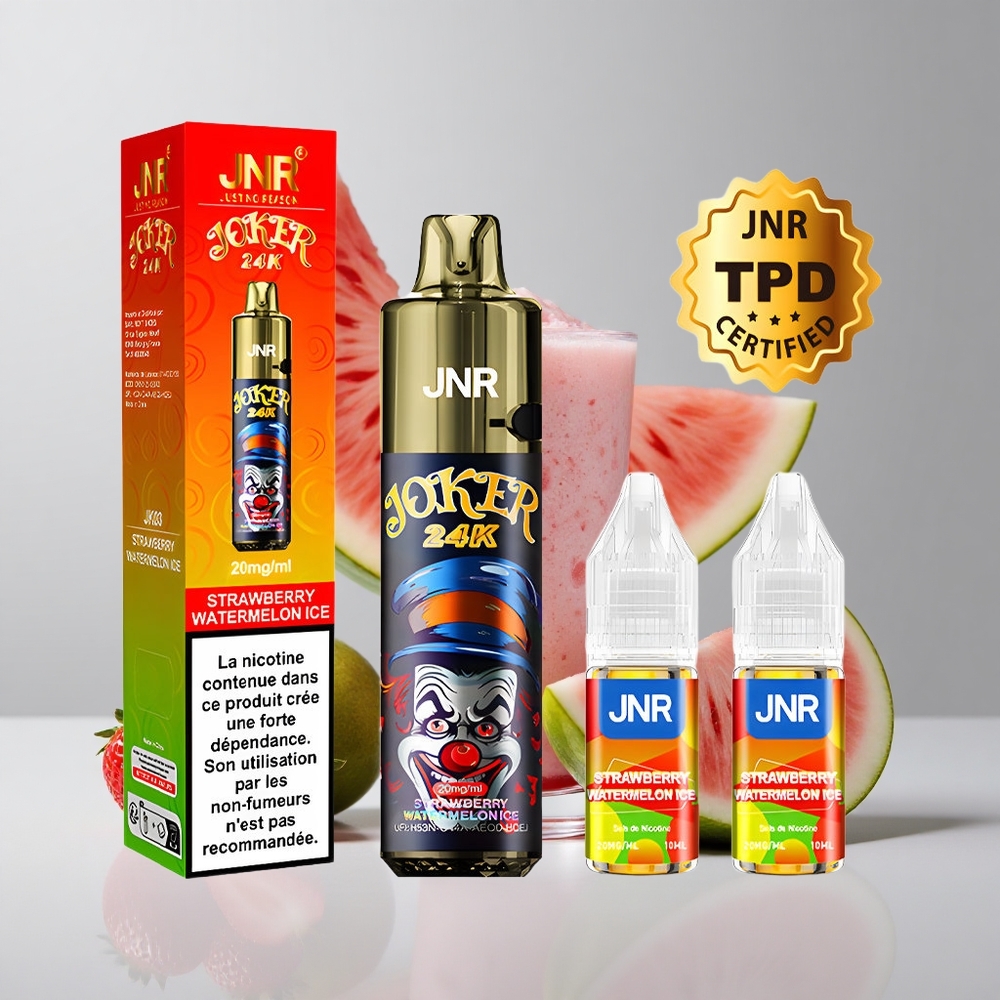Jahoda Vodný melón Ľad JNR Joker 24K Puffs 2% nikotín Viditeľná hladina tekutiny veľkoobchod Slovensko