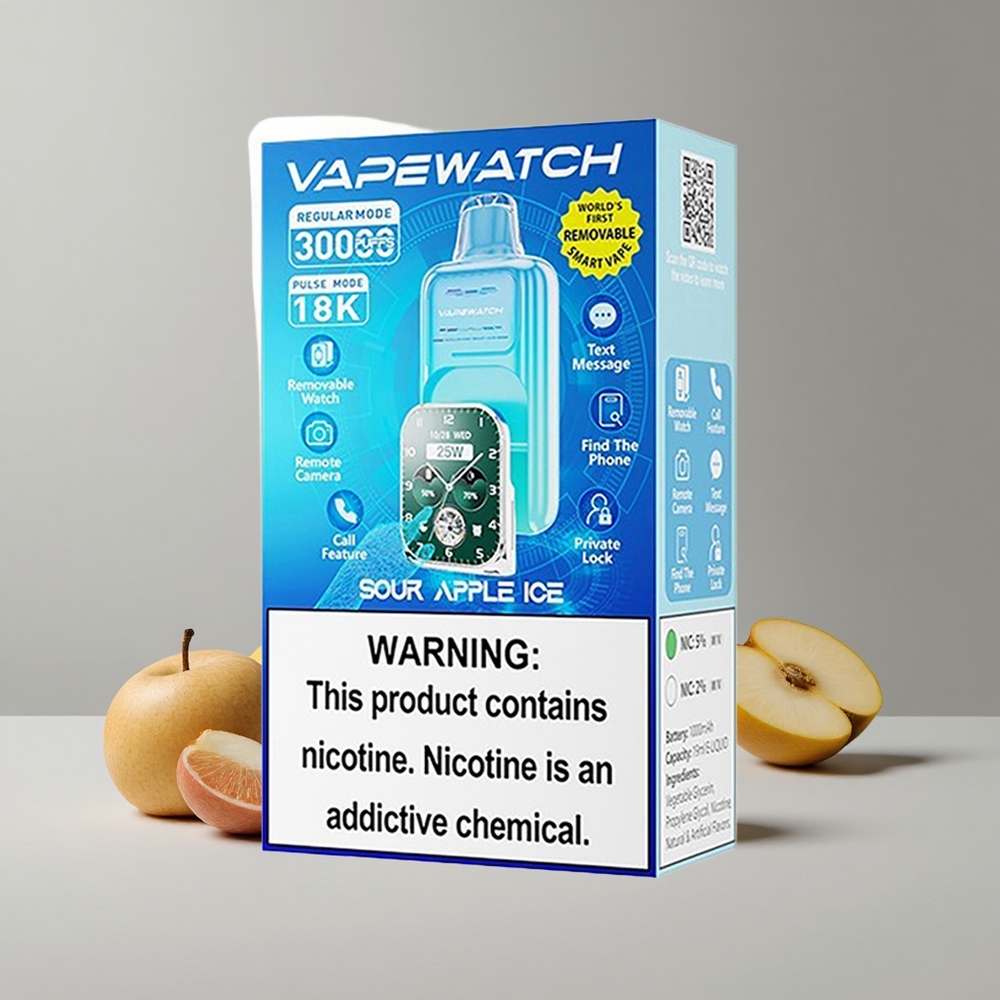 Kyslá Jablkový Ľad JNR VapeWatch 30000 Puffs Batéria 1000mAh Dual Mesh Coil veľkoobchod Slovensko